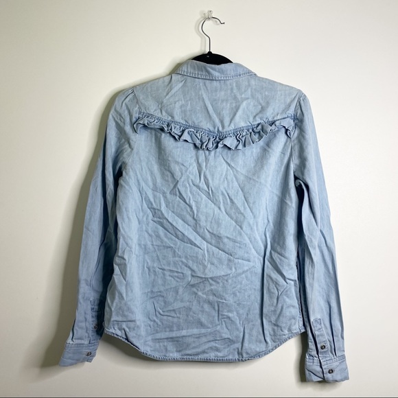 Paige Layda Denim Button Down Ruffle Shirt - Picture 13 of 15
